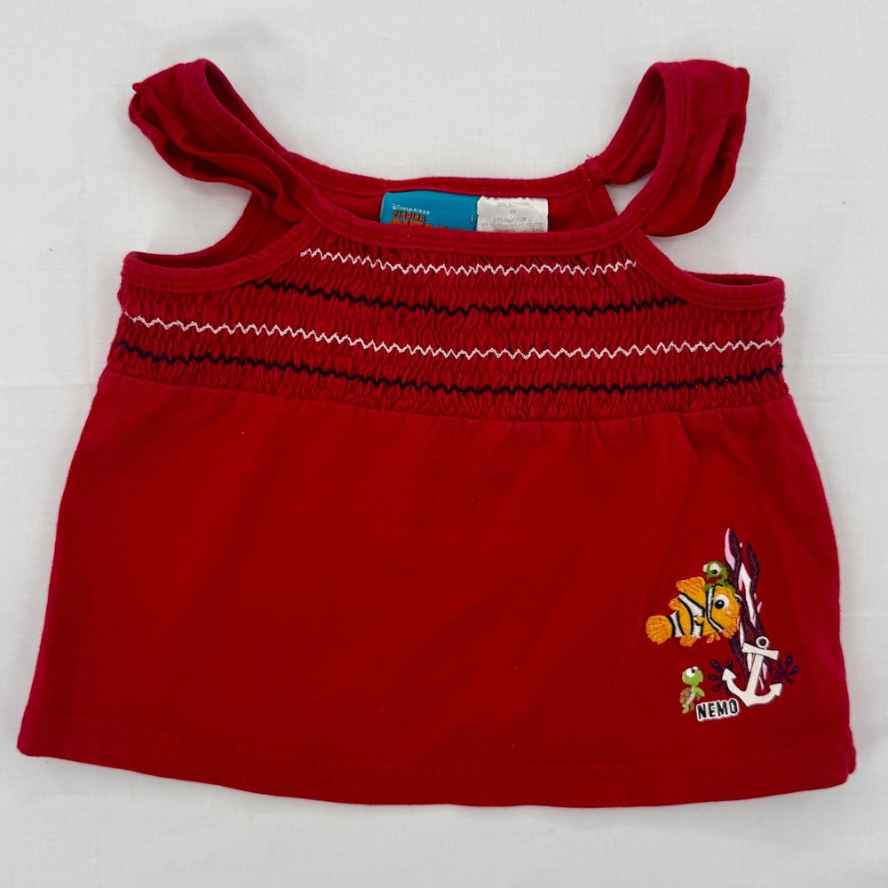 Vintage 2000s Disney Finding Nemo Y2K Embroidered Sleeveless Ruffle Top Size 24M